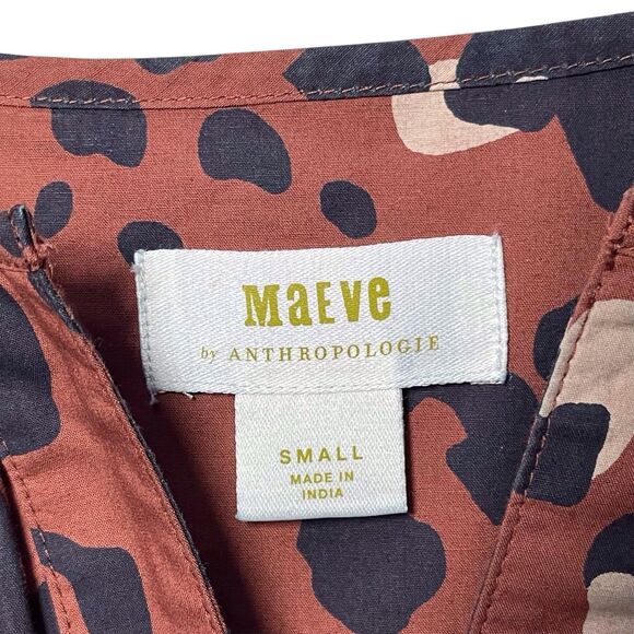 Anthropologie Maeve Somerset Maxi Dress Leopard Print Poplin Size Small Brown - Picture 4 of 16